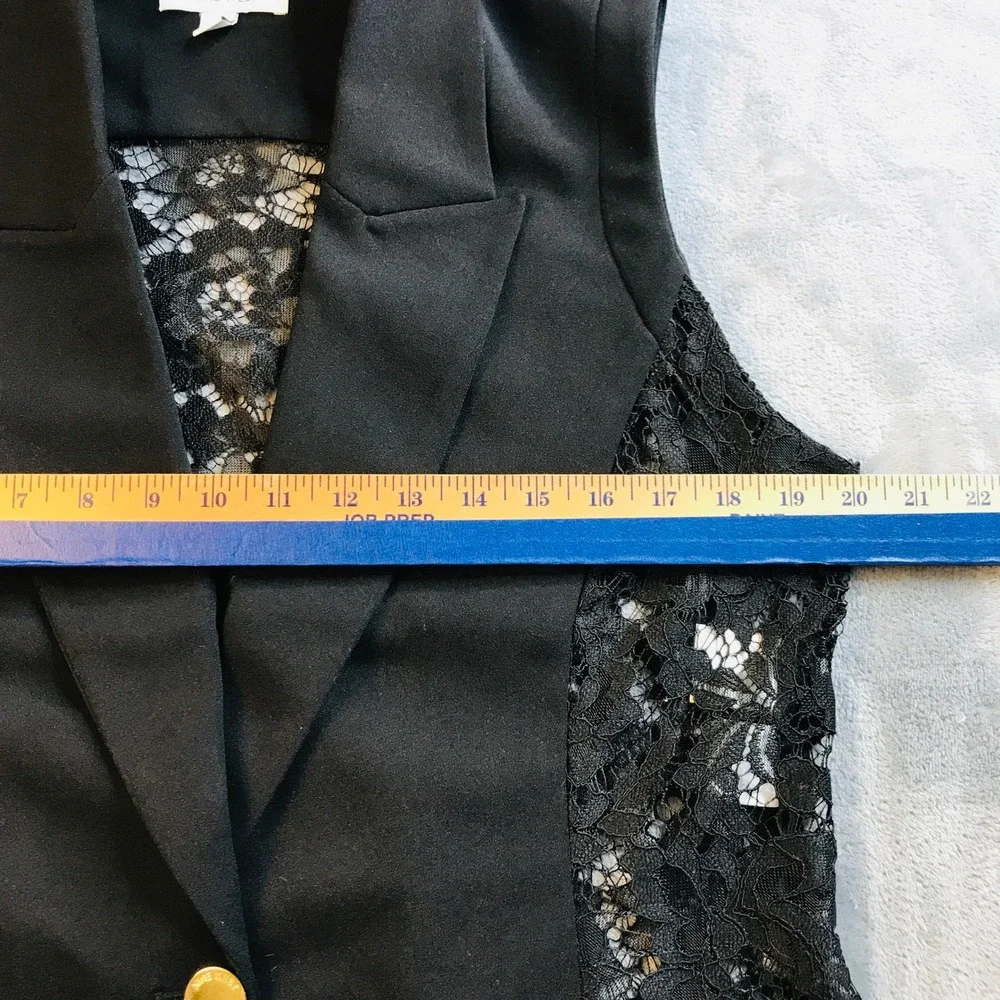 Nine West Womens Black Lace Back Sleeveless Blazer Vest Gold Button Size Large - Picture 7 of 16